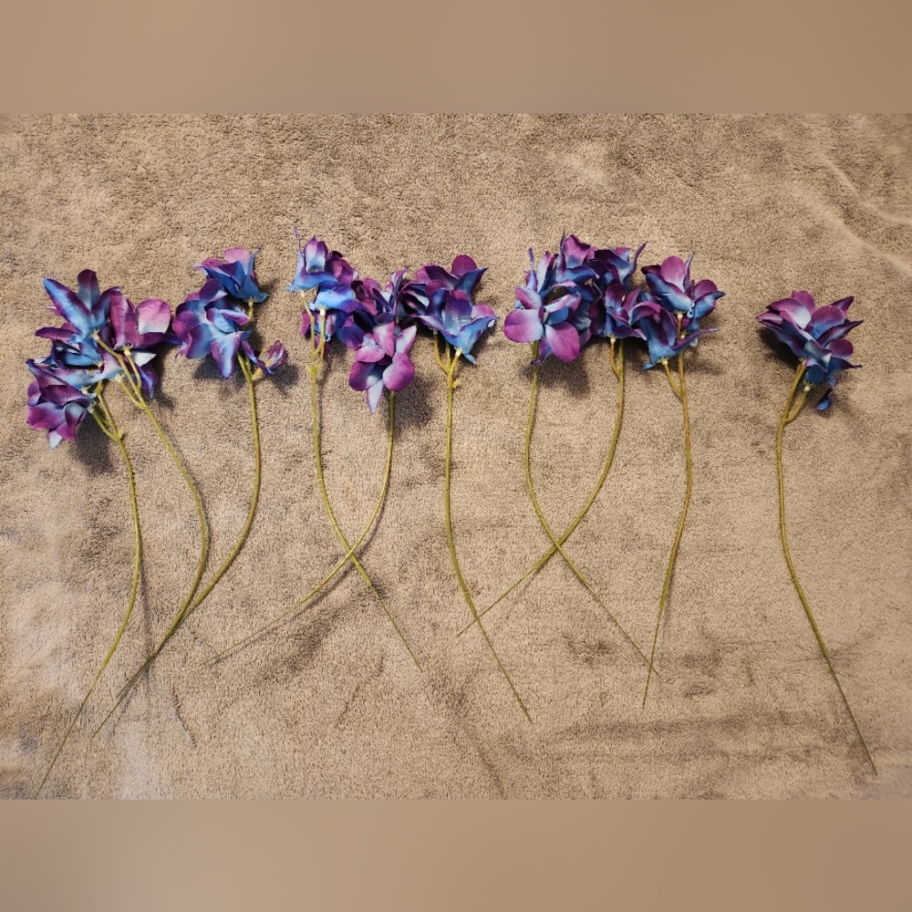 5 stems of purple blue galaxy orchid artificial flowers